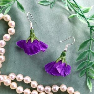 Royal Purple Flower Bud Dangle Earrings